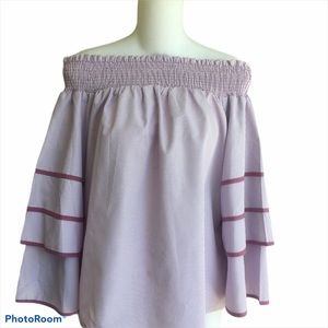 NWT Lavender White Striped Off Shoulder Top Blouse Smocked